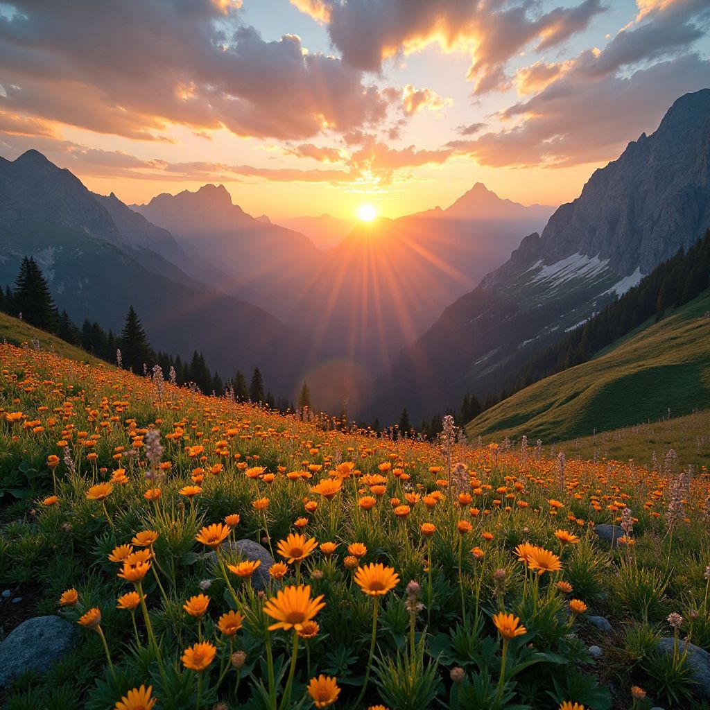 Sunrise alpine meadow