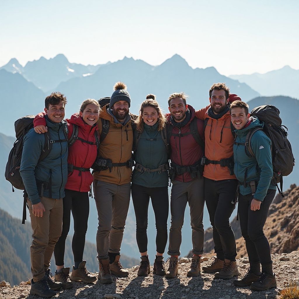 Community group hiking together