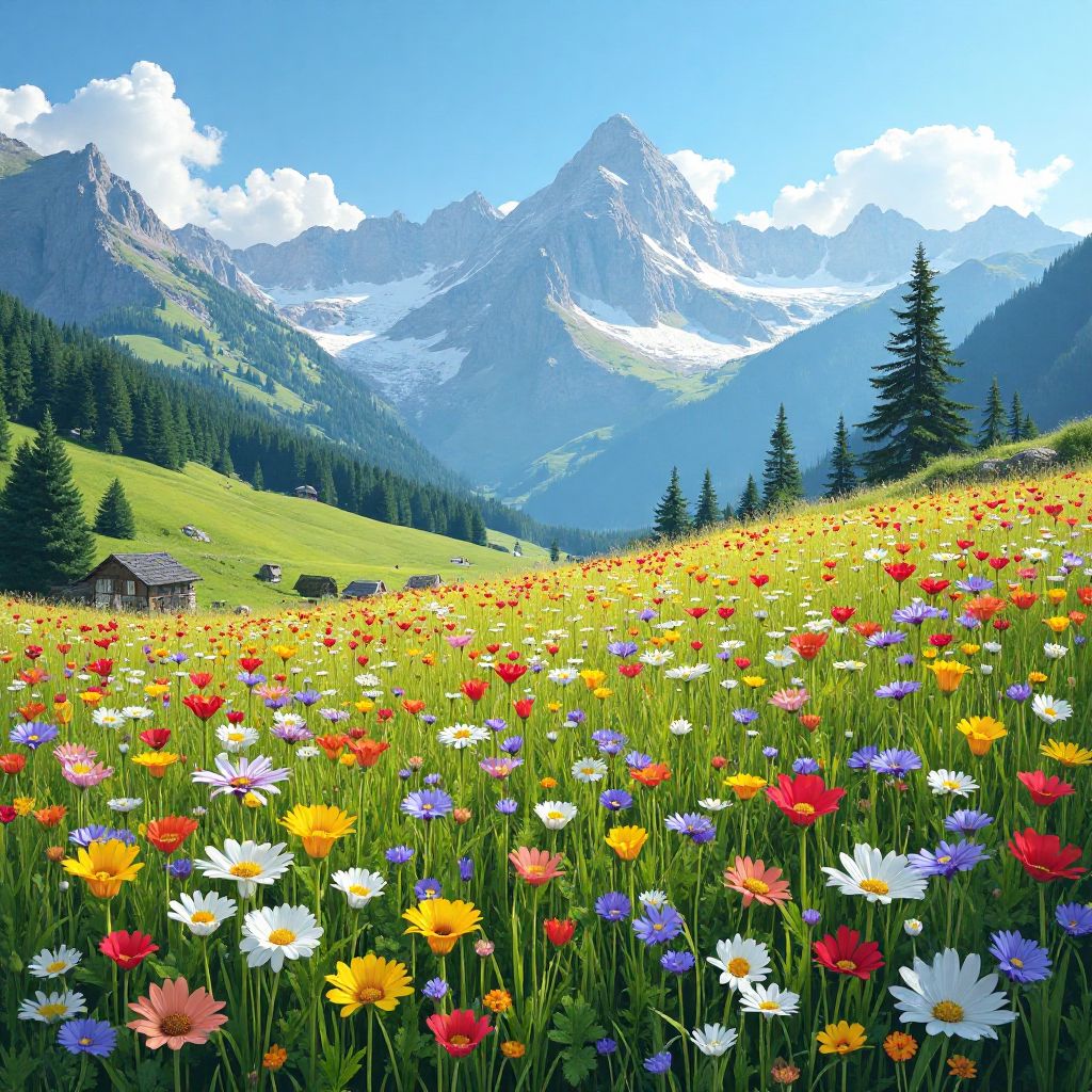 Alpine meadow with wildflowers